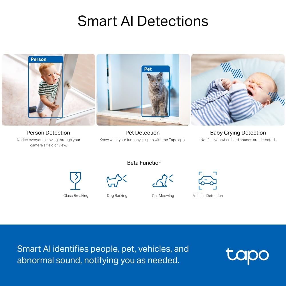 Tapo C230 3K 5MP Indoor Camera, Smart AI Detections - Person Pet Baby Cry, Pan/Tilt 360° View, Security Carmera No Monthly Fee, Enhanced Night Vision, Two-way Audio, Works with Alexa & Google