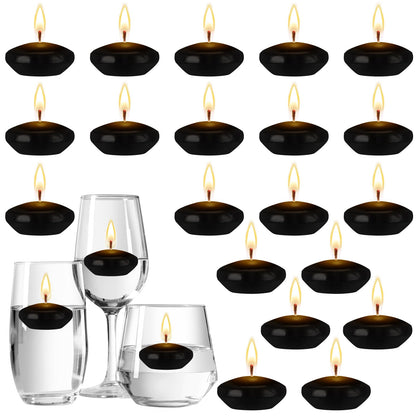 Nuanchu 20 Pcs Halloween Black Floating Candles Centerpieces for Wedding 1.5 Inch Small Unscented Floating Candles Decoration for Wedding Party Thanksgiving Christmas Holiday and Home Pool Decor