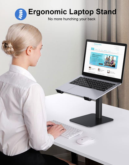 Babacom Laptop Stand for Desk, 8 Adjustable Height Aluminum Laptop Riser, Ergonomic Computer Stand Sit to Stands Desktop Book Stands Compatible with MacBook, Air, Pro and More 10"-16" Notebooks-Black