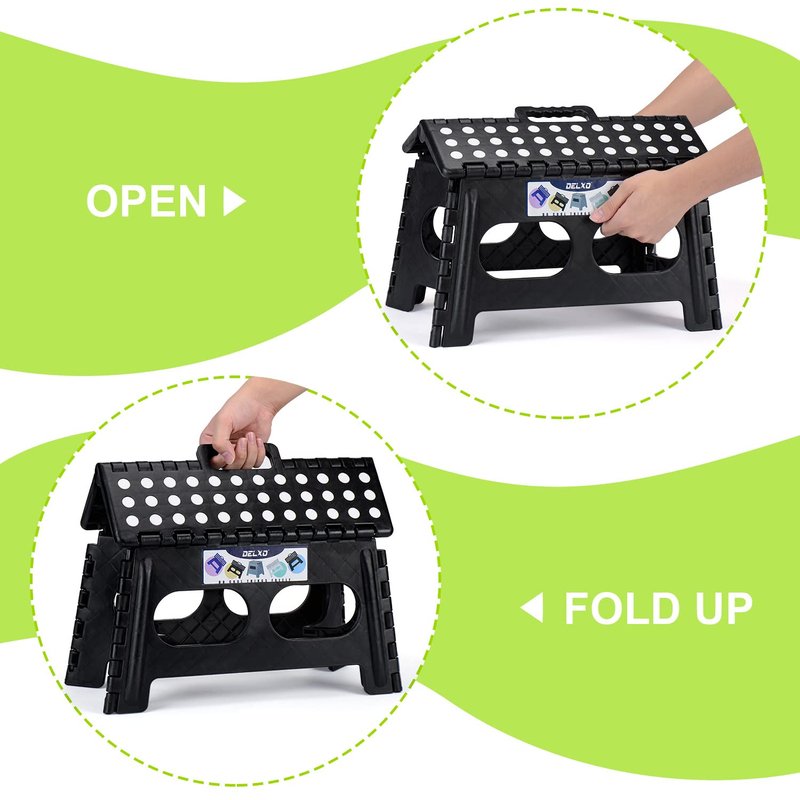 Delxo Folding Step Stool for Kids and Adults,15-Inch Extra Wide 9 Inch Height Heavy Duty Stepping Stool More Safe and Comfortable Non Slip Foldable Step Stool Black