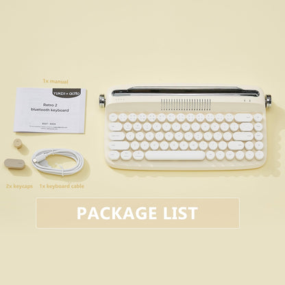 YUNZII Upgraded Wireless Typewriter Keyboard,with Retro Integrated Stand,USB-C/Bluetooth,Cute Round Keycaps, USB-C/Bluetooth Connection for Table, Phone, PC and Win/Mac/Android (B309, Baby Pink)