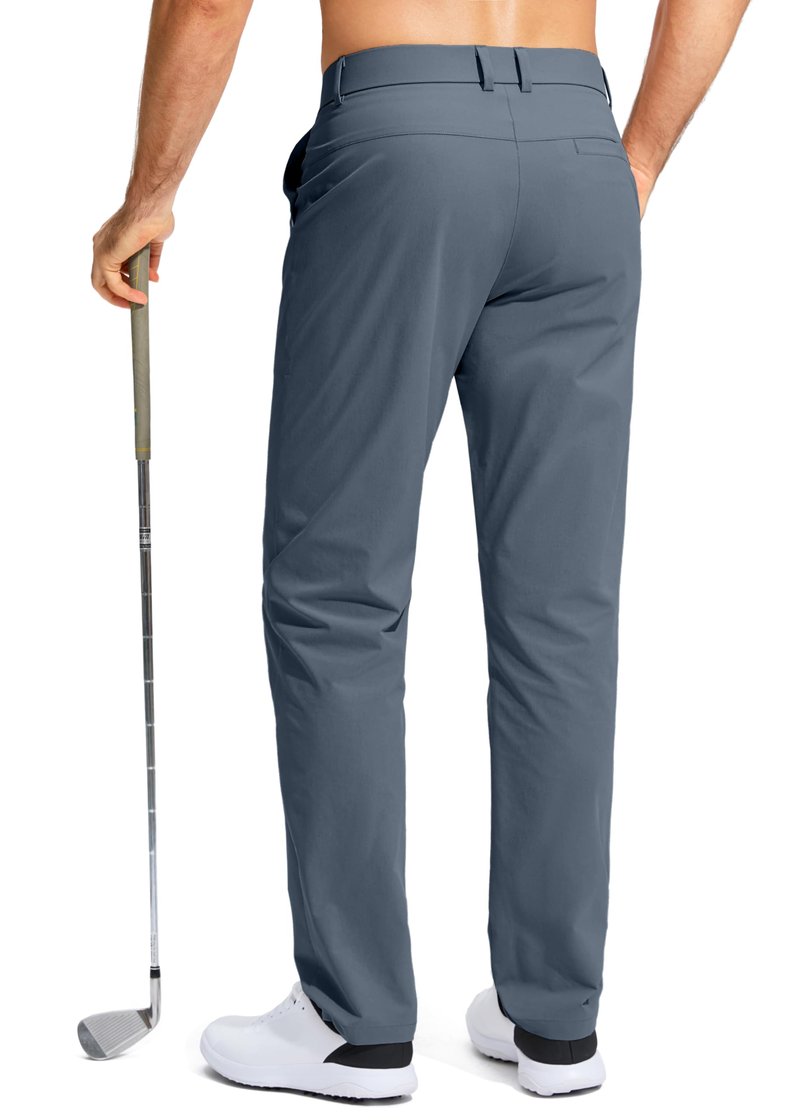 Pudolla Men's Golf Pants Work Dress Comfy Pants Casual Slacks Trousers with Pockets(Grey_Blue 28Wx32L)