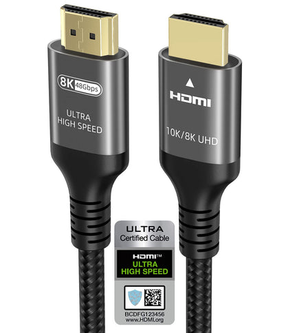 Ubluker 10K 8K 4K HDMI Cable 48Gbps 2M, Certified Ultra High Speed HDMI® Cable 4K 240Hz 144Hz 8K 60Hz 0.01ms HDR10+ ARC eARC HDCP2.3 N-etflix R-oku TV PC Monitor Projector PS5 4 X-box