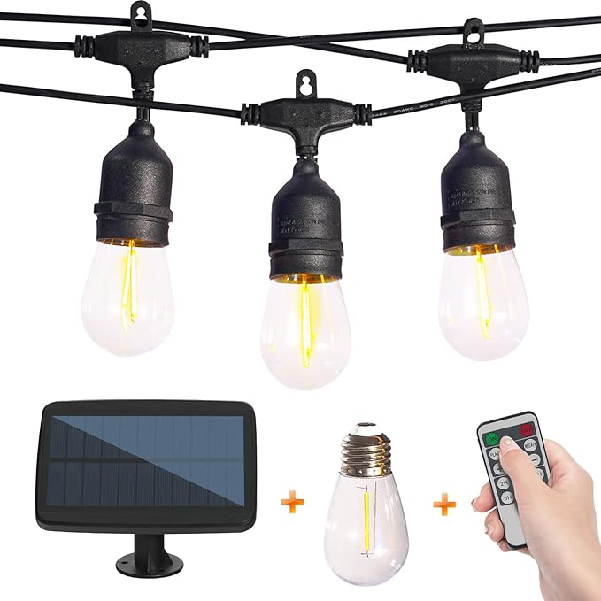 27FT Solar String Lights Outdoor with Remote, Dimmable Waterproof Solar Powered Patio Lights for Garden, Backyard, Camping, Party Shatterproof LED Edison Bulbs & Color Changing.