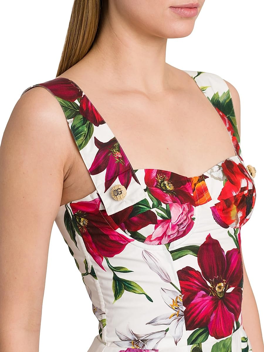 Dolce&Gabbana, Rafia Fiori Floral Cotton Poplin Minidress, 44 (8), White Print Flower