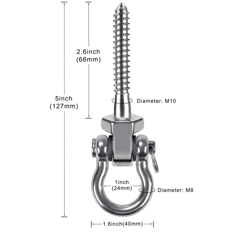 SELEWARE Heavy Duty 180° Swing Hangers, Stainless Steel Eye Screw Bracket, 1800 LB Capacity Playground Yoga Hammock Rope Tire Web Chair Sandbag Punching Bag Porch Swing Sets (6 Pack)