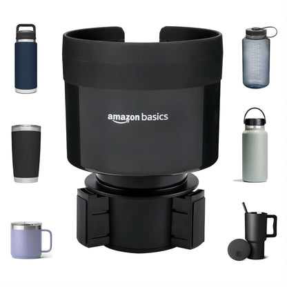 Amazon Basics Car Cup Holder Expander with Adjustable Base, Fits Large Bottles 3.4 to 3.8 in Diameter, Securely Holds Yeti, Hydro Flask and More, Black