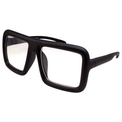 grinderPUNCH Thick Square Frame Clear Lens Glasses Eyeglasses Super Oversized Fashion and Costume - Matte Black