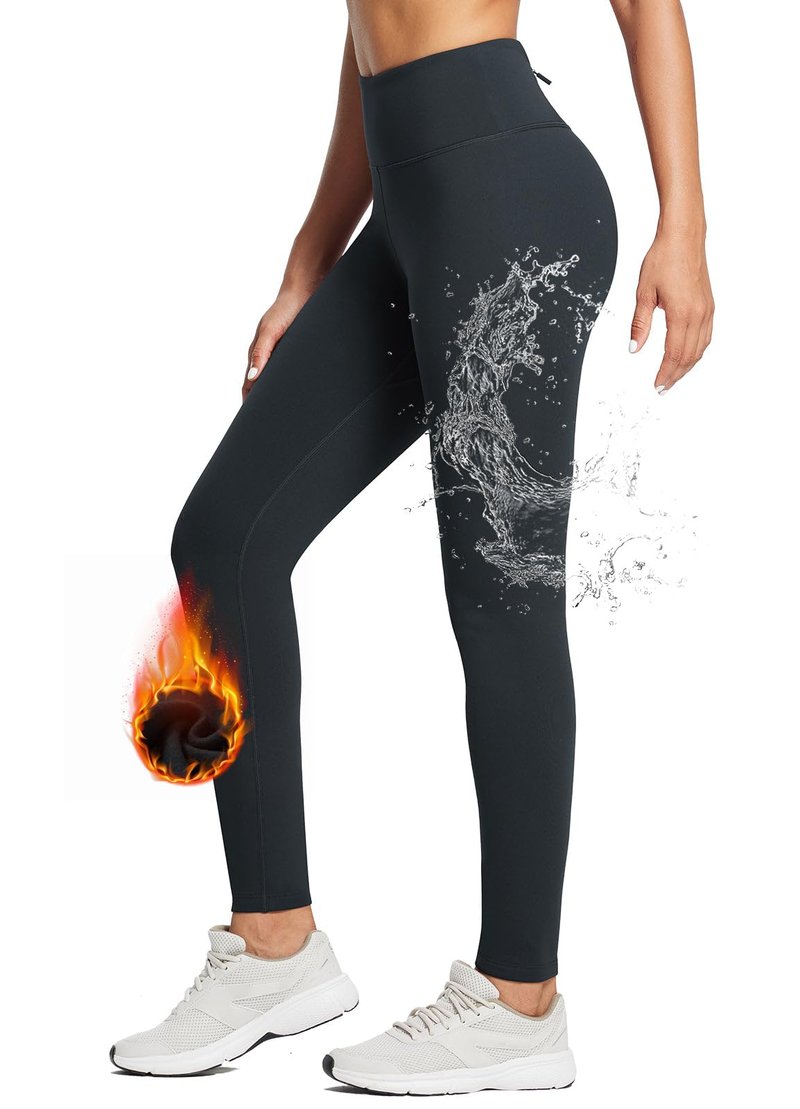 baleaf Fleece Lined Leggings for Women Water Resistant Thermal Hiking Pants Running Gear Skiing Tights Cold Weather Black XL