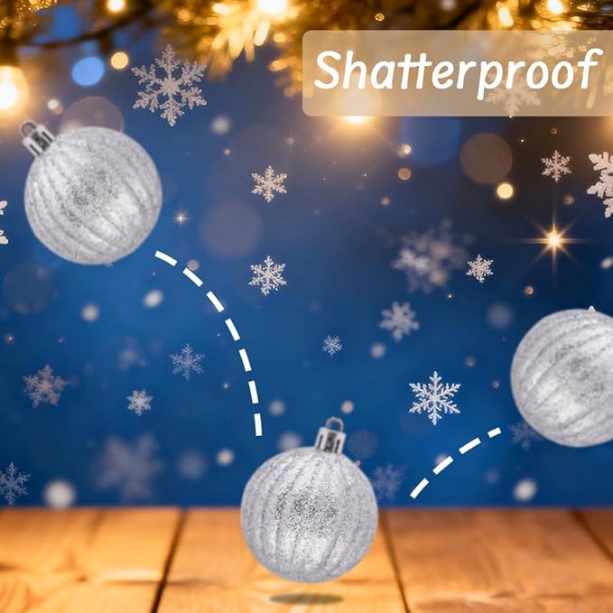 50ct Christmas Balls Ornaments for Xmas Tree, Navy Blue Silver Shatterproof Christmas Tree Decorations Hanging Ball for Holiday Party Decor(1.57"-2.36")