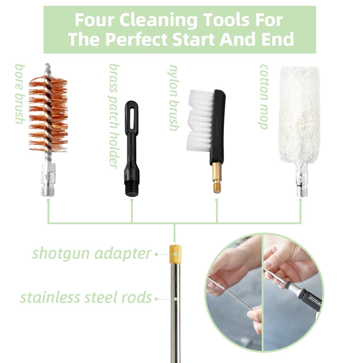 ZOHAN Shotgun Cleaning Kit for 12 Gauge and 20 Gauge, Shotgun Cleaner Supplies with Zippered Compact Portable Case and Empty Oil Bottle
