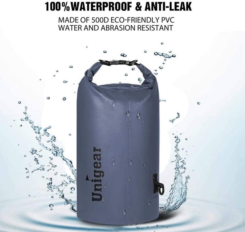 Unigear Dry Bag Waterproof, Floating and Lightweight Bags for Kayaking, Boating, Fishing, Swimming and Camping with Waterproof Phone Case (Gray, 2L)