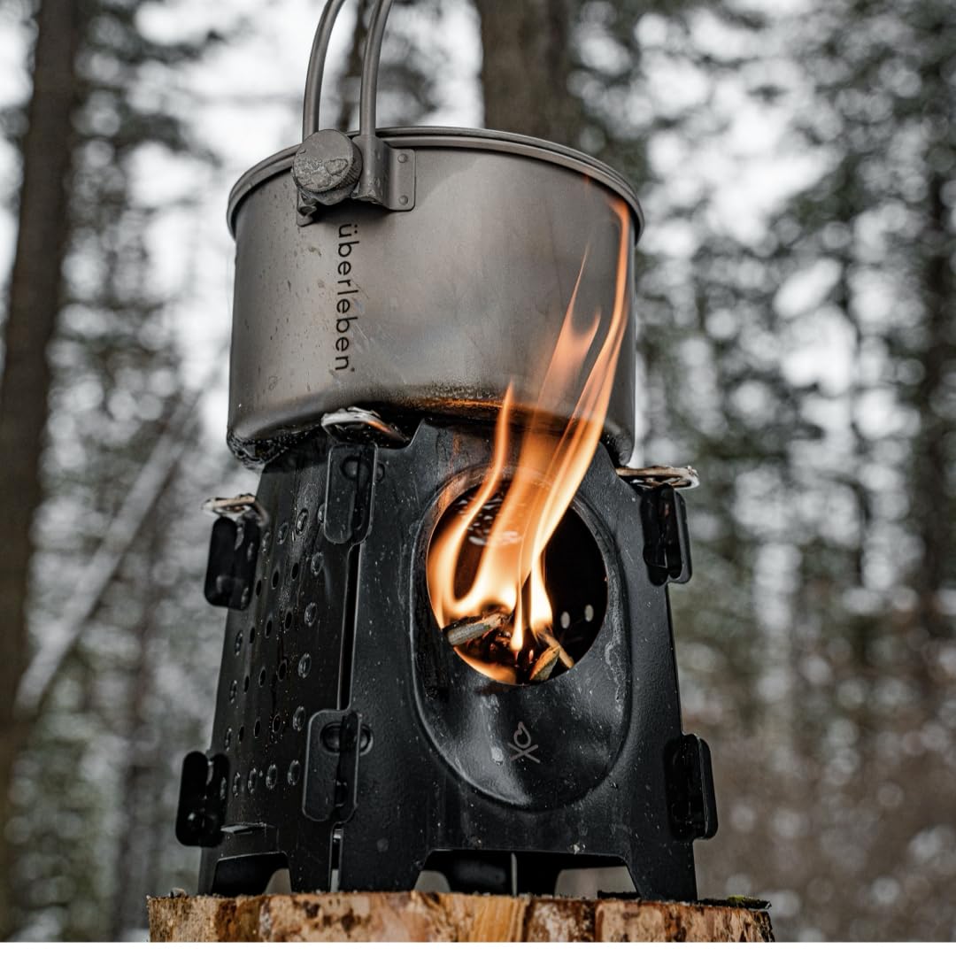 überleben Stöker Wood Burning Camp Stove - Stainless Steel Portable Stove for Camping, Backpacking, & Hiking - 18oz Folding Camping Stove - Small Wood Stove Camping Essentials (Carbon Black)