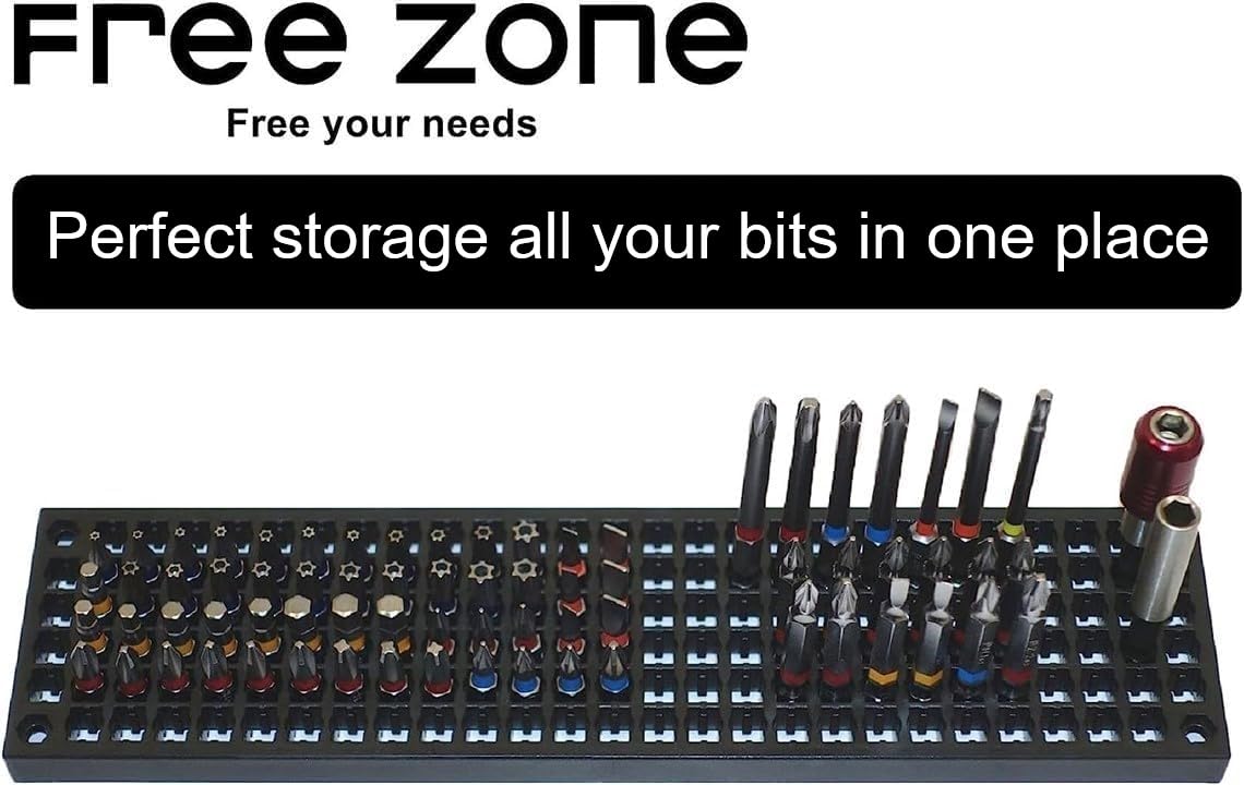 Free Zone Bit Organizer Set (2 PCS, Black) – 158-Hole 1/4 Inch Hex Bit & Drive Bit Storage – Screwdriver Bit Holder (Tools Not Included)