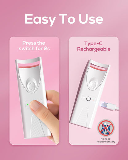 Heated Eyelash Curler, Electric Heated Lash Curler Rechargeable (No Need Batterys Replace) Tiny&Compact Perfect Gift for Women Make a Lasting Eyelashes in a Minute, Heated-Eyelash-Curler-Rechargeable