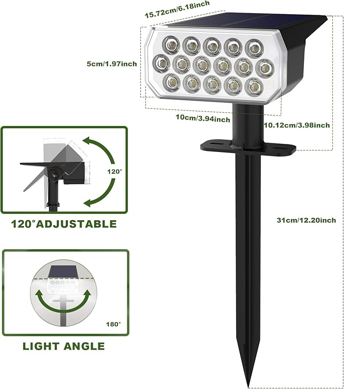 Solar Spot Lights Outdoor Waterproof IP65, 3 Lighting Modes Solar Outdoor Lights for Garden Yard Outside Landscape, 6 Pack
