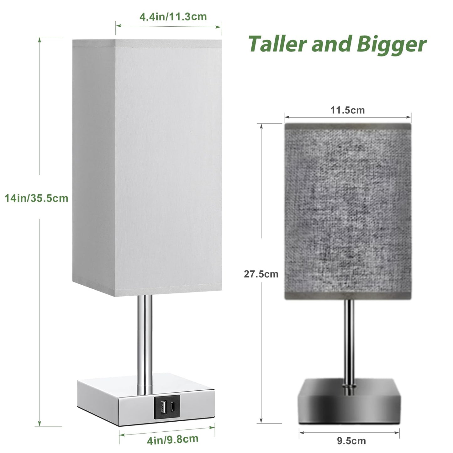 Aooshine Bedside Lamps, Touch Control Table Lamp with USB A+C Charging Ports, Lamps 3 Way Dimmable, for Bedroom Living Room Grey Fabric Shade (LED Bulb Included)