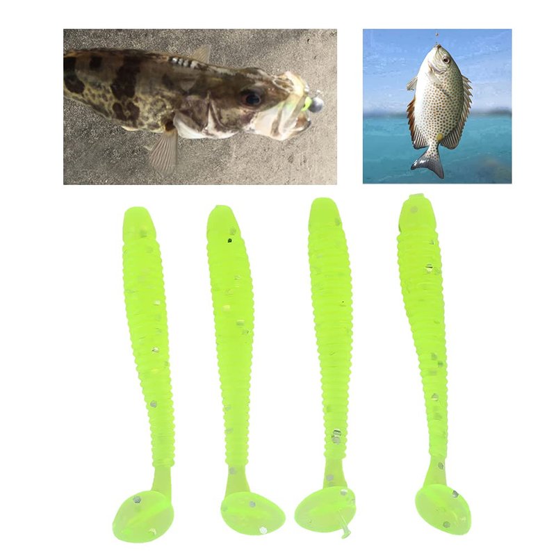 Fishing Lures, 50PCS Soft Plastic T Tail Grub Baits Kit, Swimbaits 2in Fluorescent Green, for Freshwater Saltwater Lakes Rivers Fishing Enthusiasts