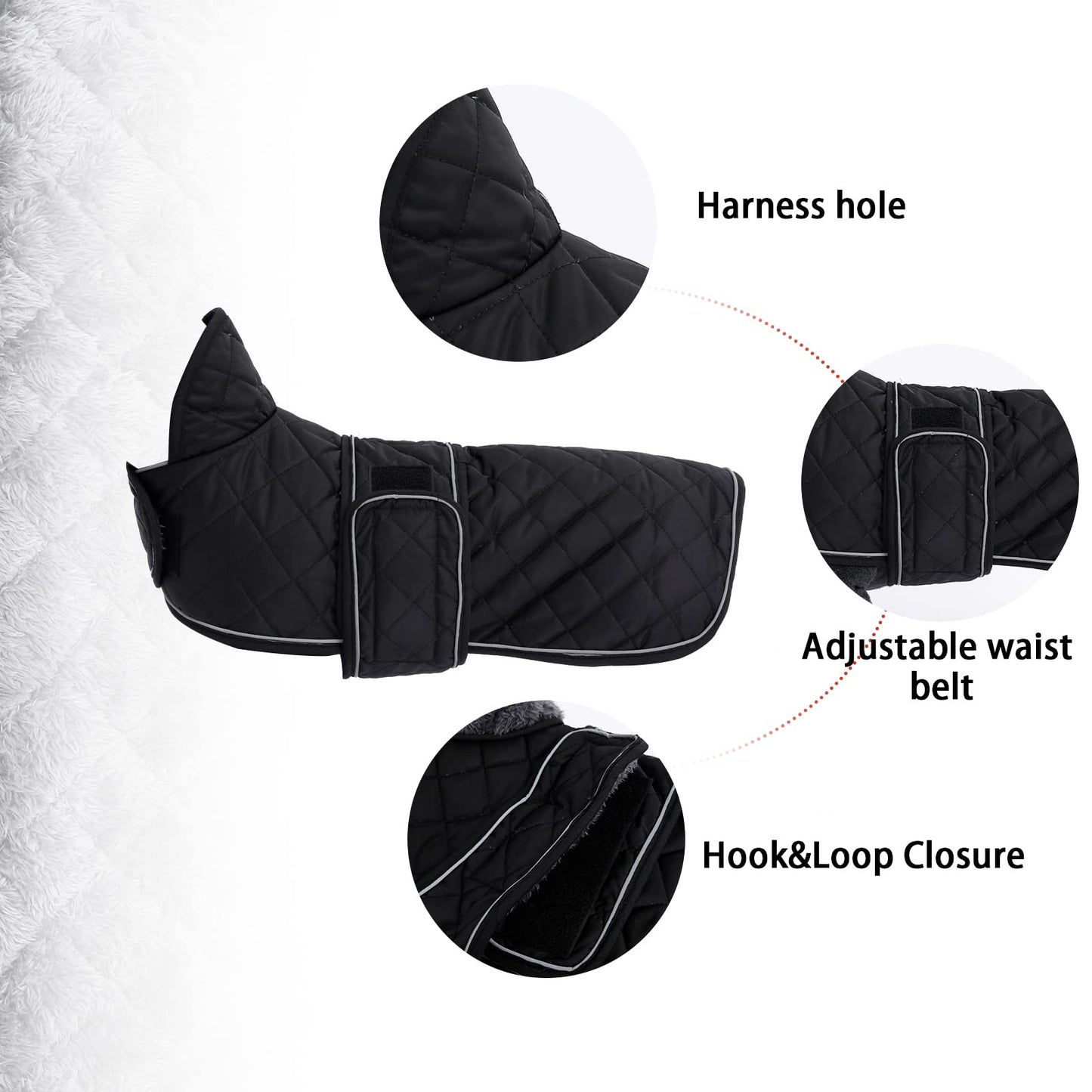 Warm Thermal Quilted Dachshund Coat, Dog Winter Coat with Warm Fleece Lining, Outdoor Dog Apparel with Adjustable Bands-Black-S