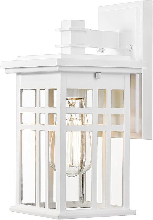 zeyu Modern Outdoor Wall Light - 12 Inch Exterior Light Fixture for House Front Porch, Clear Glass Shade in White Finish, 20068B1 WH