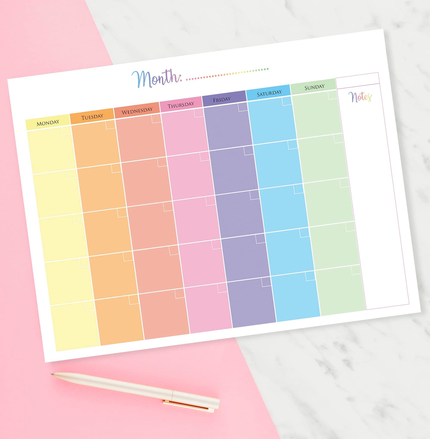 Monthly Planner Pad with 50 Tear Off Pages Notes Section, Undated Desk Calendar Personal Organiser, for Work, School, Meal, and Fitness Planning (colourful)