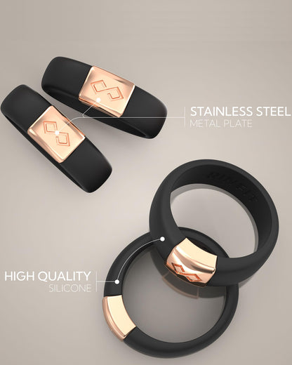 Rinfit Matching Silicone Rings for Couples - Silicone Wedding Bands Sets for Him and Her - MetalInfinity & Infinity Patented Design - Black & Black - Women 8 & Men 11