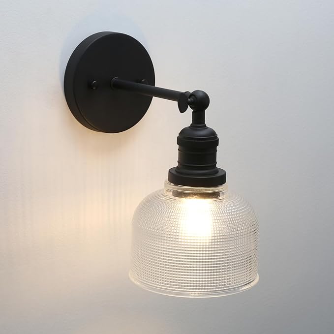 Pathson Vintage Wall Sconce Lamp with Clear Glass, Adjustable Hardwired Wall Vanity Light for Bathroom Living Room Farmhouse Bedside Lighting