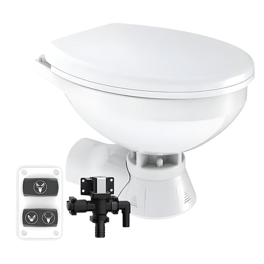 SEAFLO Quiet Flush Electric Marine Toilet - Fresh Water Rinse, 12V, Solenoid Valve, Ceramic Bowl, Soft Close Seat, Macerator Pump, 3-Way Switch Panel, Boat Yacht Toilet, 4-Year Warranty