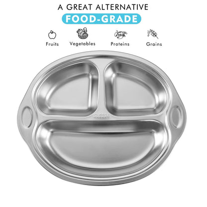 Mrs. Chou® BPA-Free 100% Food-Grade Stainless Steel Baby Plates with Suction Divided Designed for Babies and Toddlers, Ideal for Kids Infant Baby-Led Weaning Toddler Feeding Supplies Dishwasher Safe