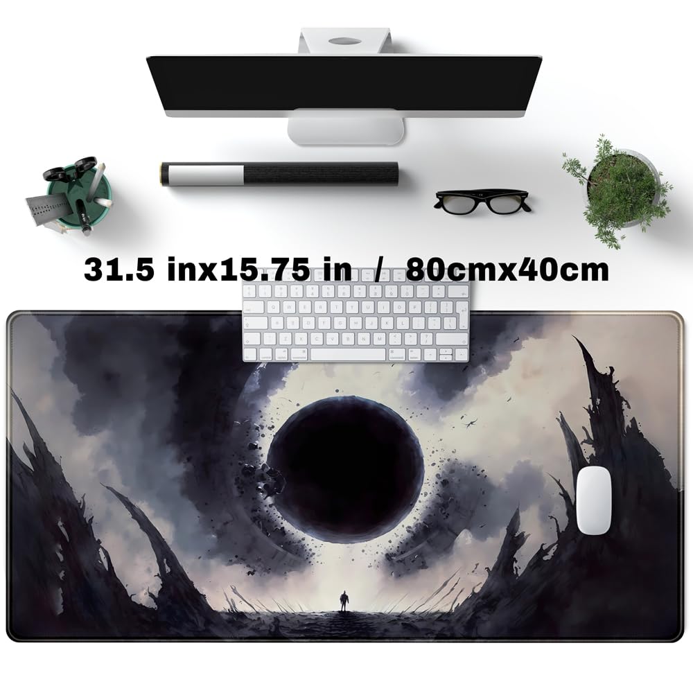 Black Moon Mousepad Gaming MTG Playmat Desk Mat Original Aesthetics Mouse Pad Large Gaming Mouse Pads Desk Pad XXL Keyboard Mat Full Desktop Mat Desk Cover Pad for Work Office Game (31.5x15.7 in)