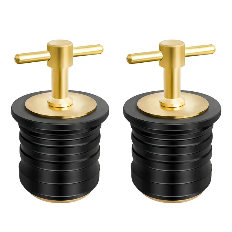 Young Marine T-Handle Drain Plug, for 1-Inch Diameter Drains, Brass Handle, Rubber Plug (1-1/4 inch)