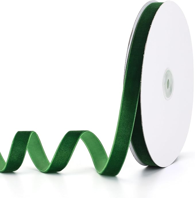 Green Velvet Ribbon 5/8" x 20Yd,Great for Gift Wrapping,Hair Bows Making, Wreaths,Wedding and Christmas Party Decoration(Green 5/8")