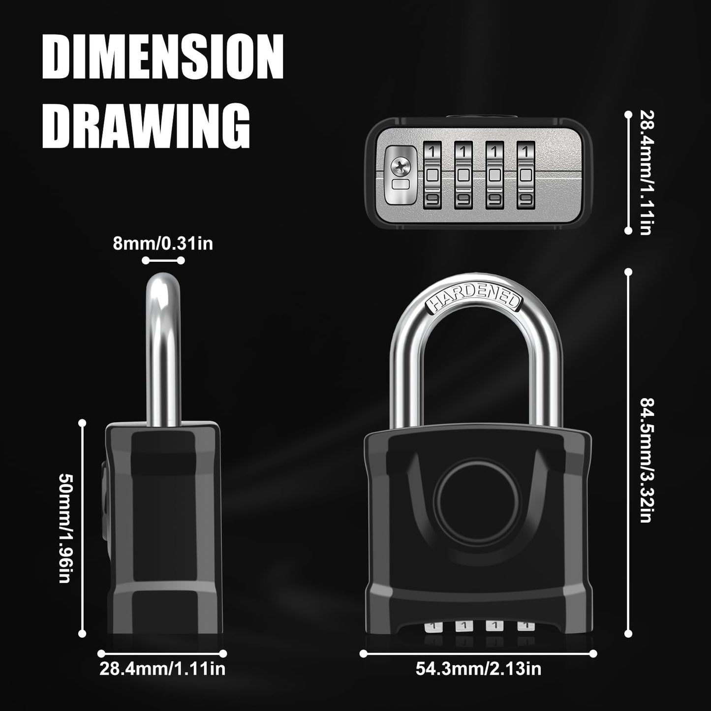 Diyife Heavy Duty Combination Padlock, Large Outdoor Padlock [One-Key Unlocking] High Security Weatherproof, Hidden Password & Anti-Error Design Suitable for Garage, Gate, Garden, Fence, Black