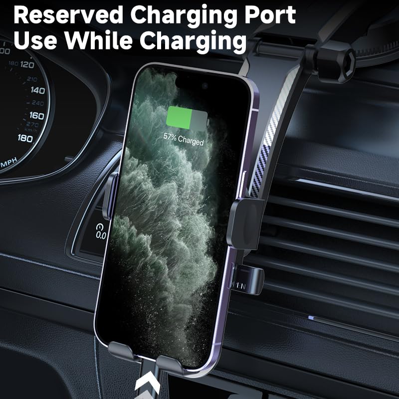 Car Phone Holder Mount, Suction Cup Phone Mount for Universal Car Windshield Dashboard Air Vent Compatible with All Smartphones, Black