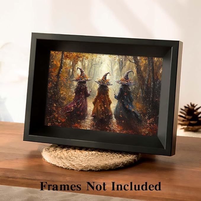 Yesad Three Witches in The Forest Canvas Wall Art, Halloween Décor Vintage Posters Pictures Décor Fall Wall Décor for Living Room Bedroom (Unframed,30”x20”,Three Witches)