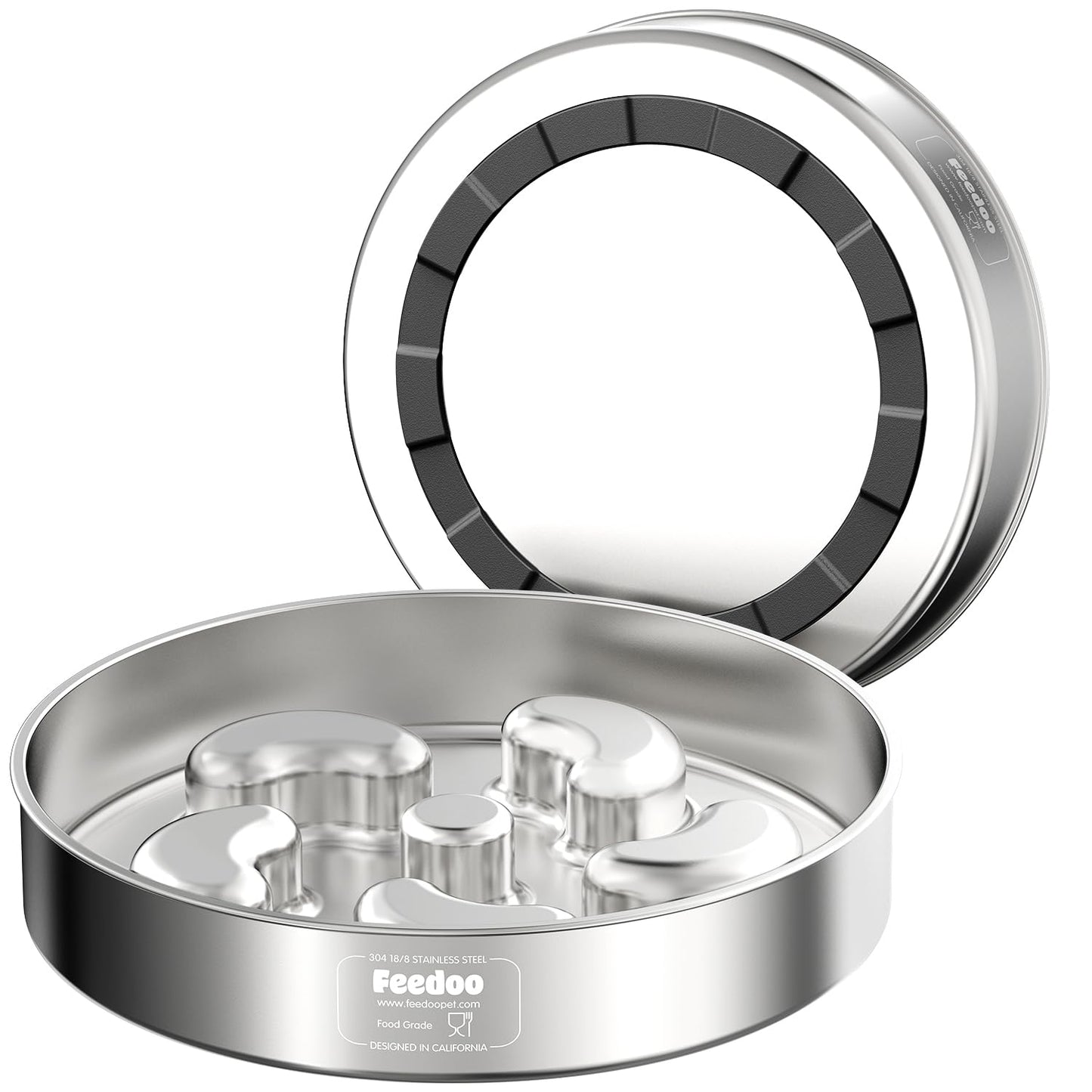 Slow Feeder Dog Bowl, Double Wall Food Grade Stainless Steel, Heavy Duty with Non-Slip Rubber Base, 2Cups Capacity for Medium Dogs to Slow Down Eating
