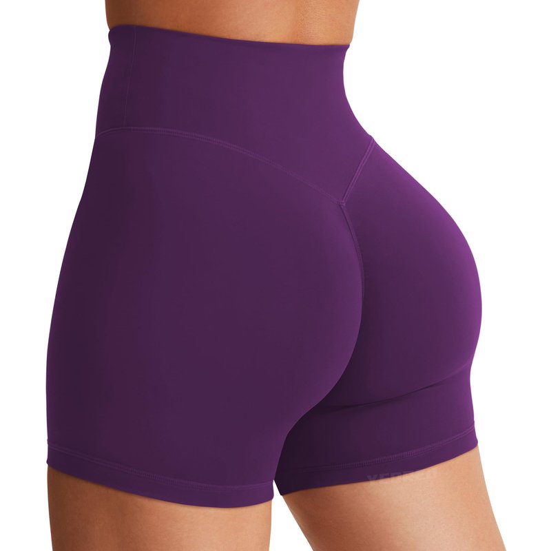 YEOREO Women's Biker Shorts 3.6" / 4.5" / 6" Workout Gym Shorts High Waist Tummy Control Hidden Scrunch Running Yoga Grape Purple