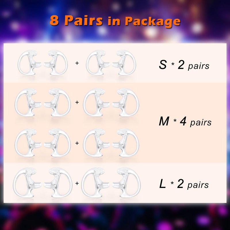 Zeadio 8-Pair Pro-Grade Covert Surveillance Earbud, Replacement Ear Insert, Silicon Earmold Earplug for Two-Way Radio Earpiece Audio Coil Tube, Compatible with Motorola/Kenwood ect (16pcs)