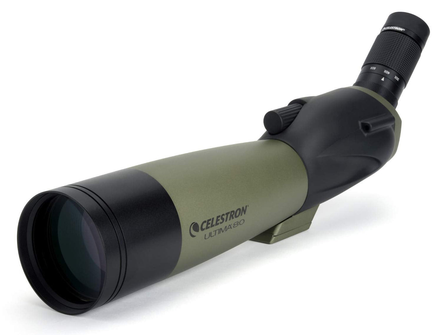 Celestron 52250 Ultima 20-60x80mm Angled Refractor Spotting Scope Telescope with Multi-Coated Optics, Waterproof Rubber Tubing and Soft Carry Case, Green