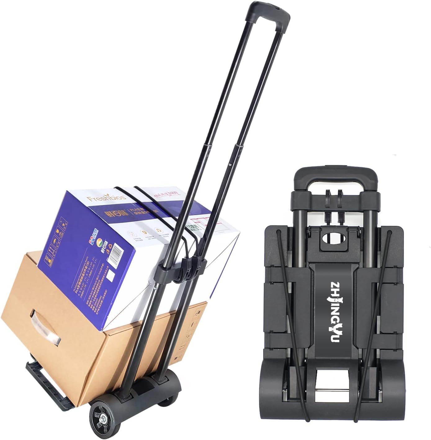 Folding Hand Truck Trolley Dolly, Folding Cart Small Trolley Dolly with Wheels, Lightweight Utility Dolly Expandable Baseplate Small Backpack Portable Luggage Cart for Airport Travel