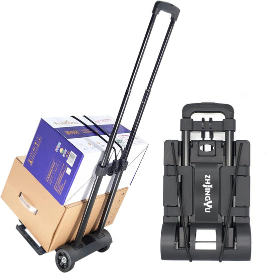 Folding Hand Truck Trolley Dolly, Folding Cart Small Trolley Dolly with Wheels, Lightweight Utility Dolly Expandable Baseplate Small Backpack Portable Luggage Cart for Airport Travel
