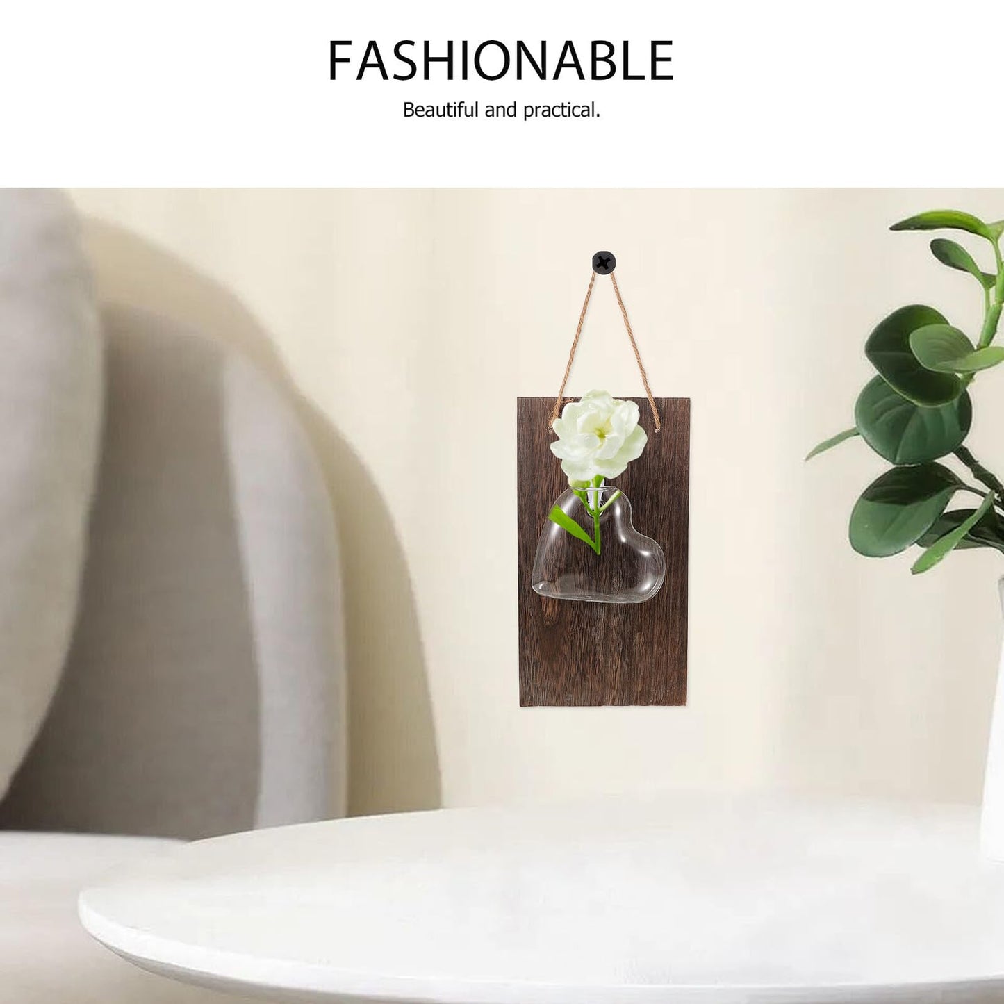 BIUDECO Glass Hydroponic Wall Vase with Wooden Stand, Indoor Plant Terrarium for Propagation and Home Decoration, Air Planter Glass Bud Terrarium for Living Room and Office