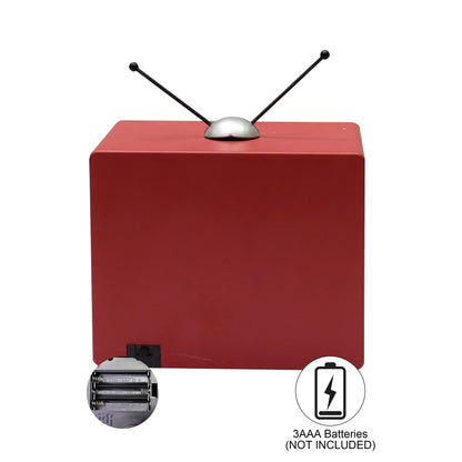 MOMENTS IN TIME Red Retro TV with Snowy Village Home Scene (Animated Snowman) with LED Lights 6" H, 8 Classic Carols Christmas Music Battery Operated Hand-Painted Resin Polyresin Injection Plastic