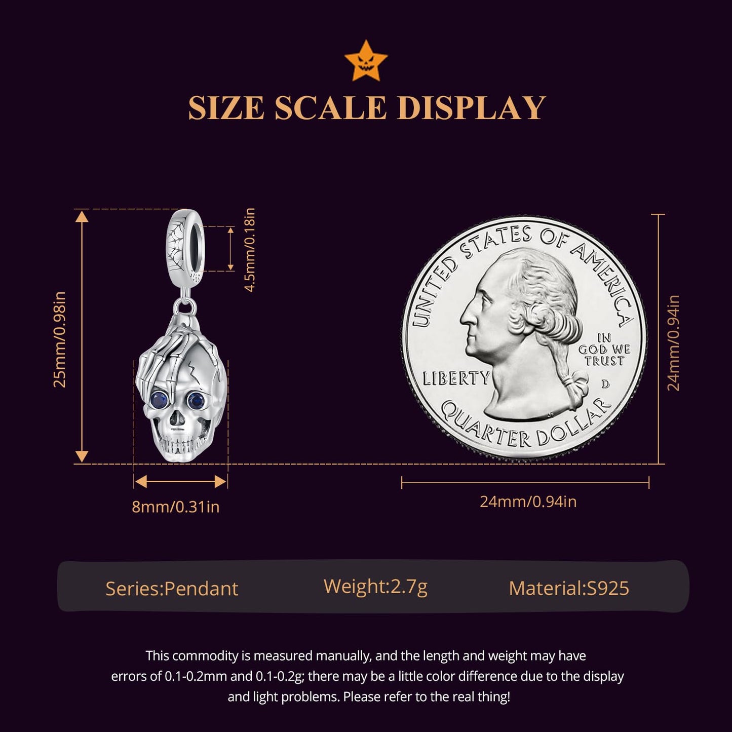RUKYF 925 Sterling Silver Skull Charms for Bracelet and Charm Necklaces,Womens Bead Charms for Jewelry Making Gift for Women,Halloween Day, Christmas Day,Graduations