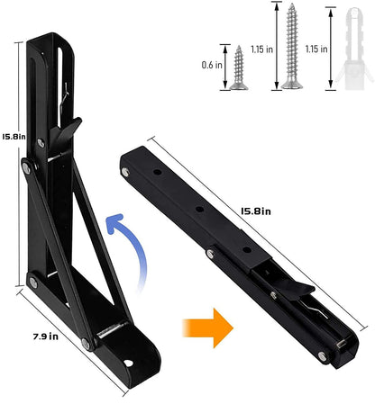 Folding Shelf Brackets - 24 Inch 2 Pcs Heavy Duty Metal Collapsible Triangle Shelf Bracket, DIY Wall Mounted Shelf Bracket, Space Saving for Bench Table
