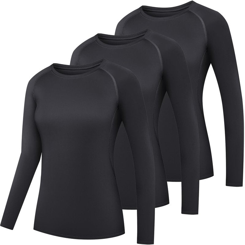 HovSiyla 3 Pack Women's Athletic Compression Long Sleeve Workout Tops Quick Dry Gym Running Yoga Shirts Black L