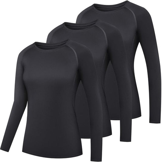 HovSiyla 3 Pack Women's Athletic Compression Long Sleeve Workout Tops Quick Dry Gym Running Yoga Shirts Black L