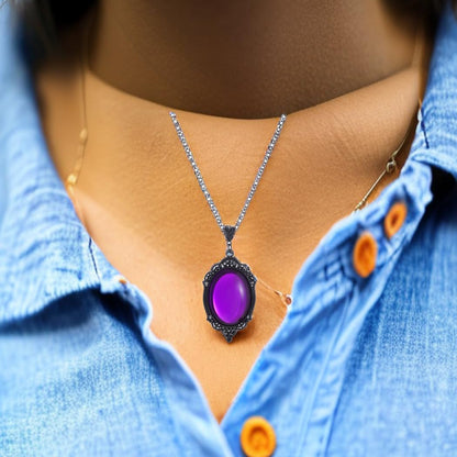 MIFYNN Gothic Stardust Crystal Cameo Necklace Red Purple Crystal Pendant Necklace Vintage Satan Demon Halloween Jewelry for Women (Purple)