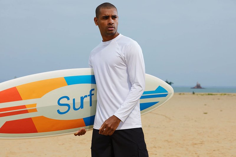 Men's Swim Shirts Rashguard Sun Shirt UPF 50+ UV Sun Protection Outdoor Long Sleeve T-Shirt Swimwear White L