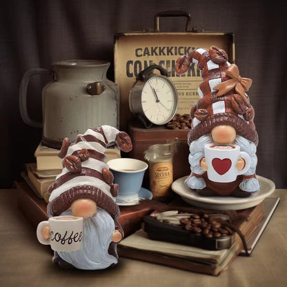 Hodao 2PCS Coffee Gnomes Figurines - Swedish Tomte Elf Dwarf Decor for Bar, Home, Gifts, Holiday Coffee Corner Decoration, Cute Christmas Farmhouse Tiered Tray Ornament for Kitchen Display